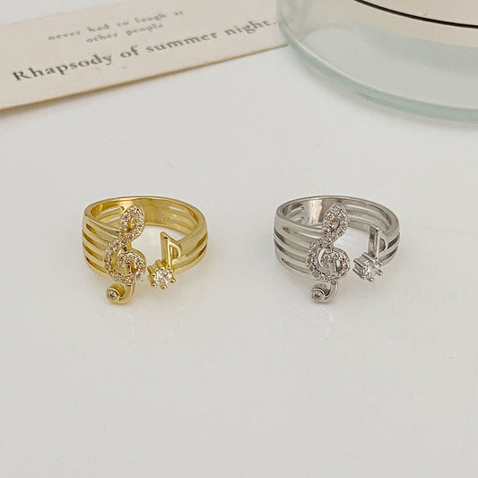 Anel de moda com micro zircão e símbolo musical