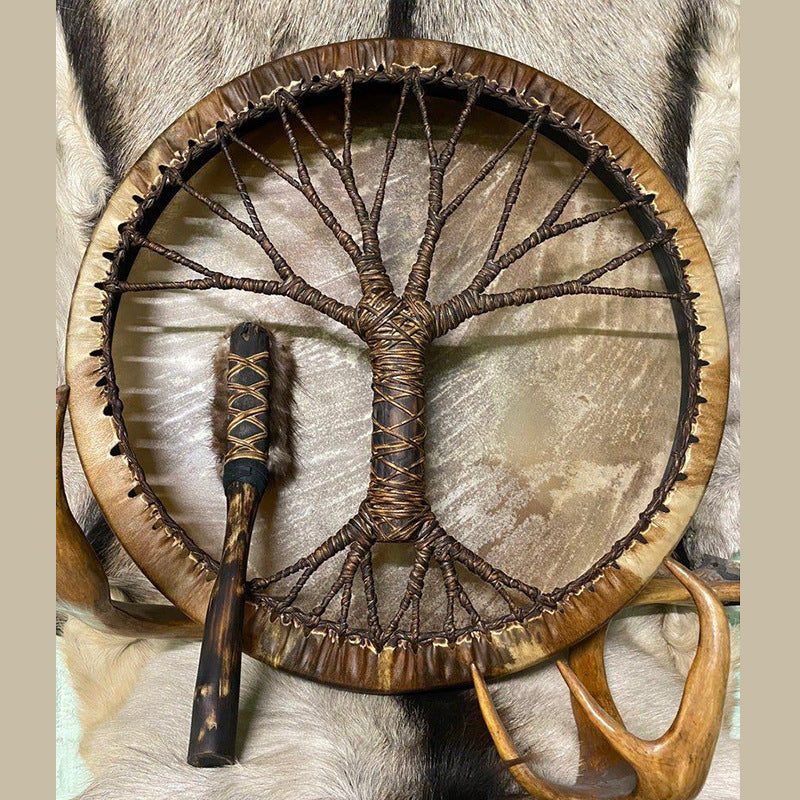 Tambor Xamânico Artesanal – Árvore da Vida, Estilo Siberiano, Presente Xamânico