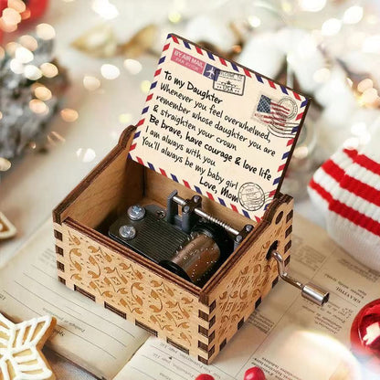 Caixa de Música em Madeira Entalhada Antiga – Presente de Natal, Aniversário e Decoração de Festa