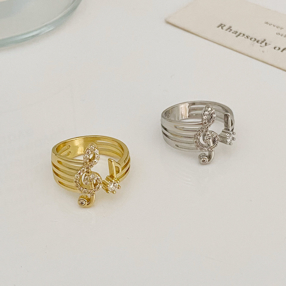 Anel de moda com micro zircão e símbolo musical