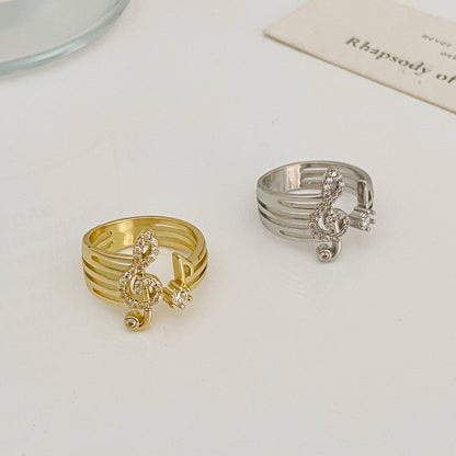 Anel de moda com micro zircão e símbolo musical